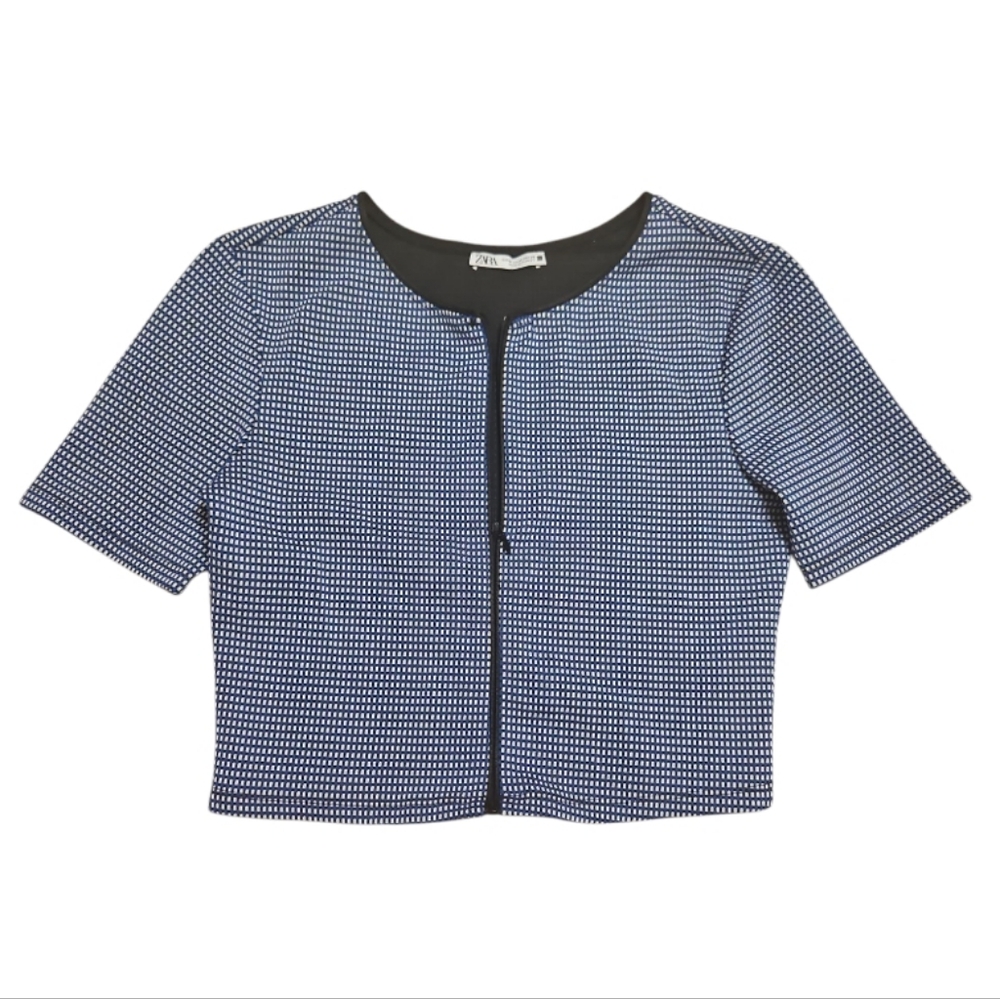 Zara Black and Blue Checkered Top - M
